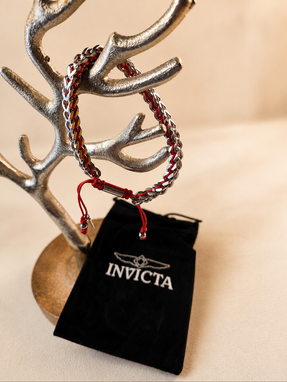 Invicta Stainless Steel & Red Cord Bracelet - NWT - Picture 2 of 3